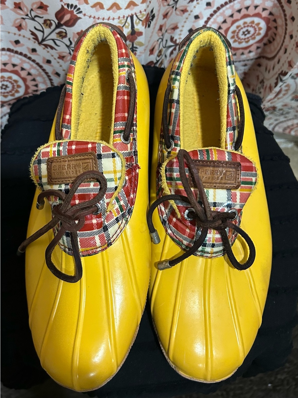 Sperry Top-Sides Yellow Plaid Rain Duck Shoes
